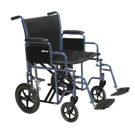 Drive Medical Bariatric Transport Chair Steel Frame with Blue Finish 450 lbs. Weight Capacity Desk Length / Removable / Reversible Arm Black Upholstery - Each - BTR20-B-EA