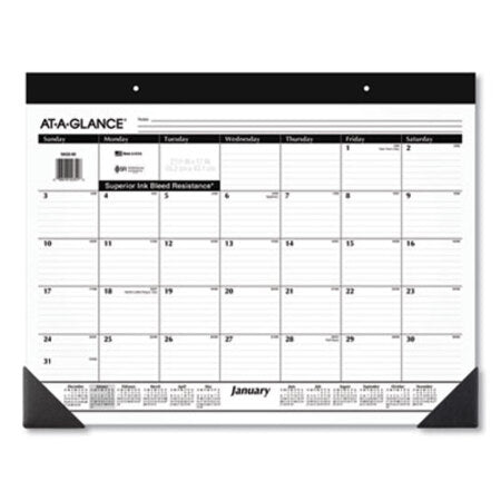 AT-A-GLANCE® Monthly Refillable Desk Pad, 22 x 17, White Sheets, Black Binding, Black Corners, 12-Month (Jan to Dec): 2023 - Each - AAG-SK2200-EA
