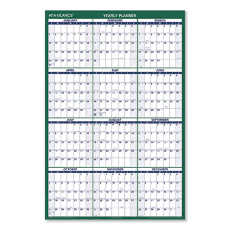 AT-A-GLANCE® Vertical Erasable Wall Planner, 32 x 48, White/Green Sheets, 12-Month (Jan to Dec): 2024 - Each - AAG-PM31028-EA