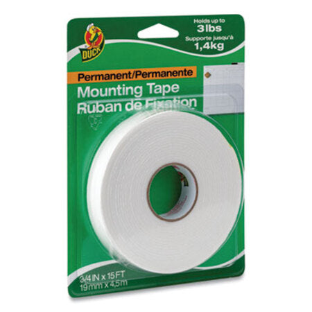 Duck® Double-Stick Foam Mounting Tape, Permanent, Holds Up to 2 lbs, 0.75" x 15 ft, White - Roll of 1 - DUC-HU156-RL