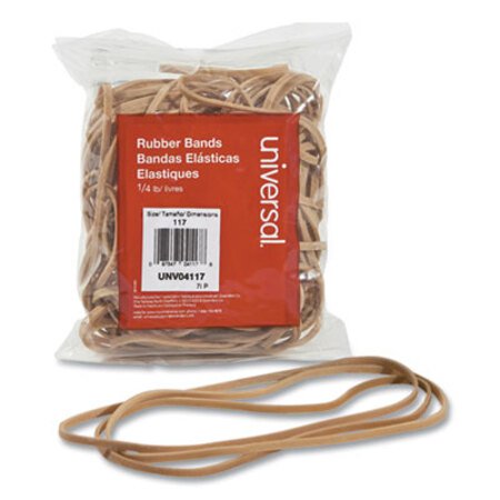 Universal® Rubber Bands, Size 117, 0.06" Gauge, Beige, 4 oz Box, 50/Pack - Pack of 1 - UNV-04117-PK