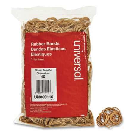Universal® Rubber Bands, Size 10, 0.04" Gauge, Beige, 1 lb Box, 3,400/Pack - Pack of 1 - UNV-00110-PK