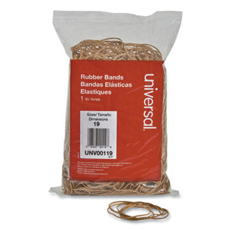 Universal® Rubber Bands, Size 19, 0.04" Gauge, Beige, 1 lb Bag, 1,240/Pack - Pack of 1 - UNV-00119-PK