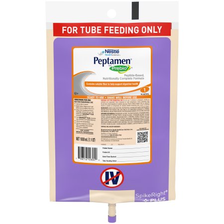 Nestle Healthcare Nutrition Tube Feeding Formula Peptamen® with Prebio 1™ Unflavored Liquid 1000 mL Ready to Hang Prefilled Container - Case of 6 - 10798716228043-CS