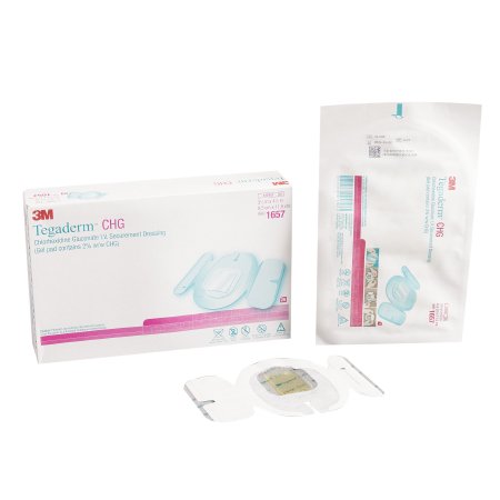 3M I.V. Dressing with CHG 3M™ Tegaderm™ CHG (Chlorhexidine Gluconate) / Film 3 1/2 X 4 1/2 Inch Sterile - Case of 100 - 1657-CS