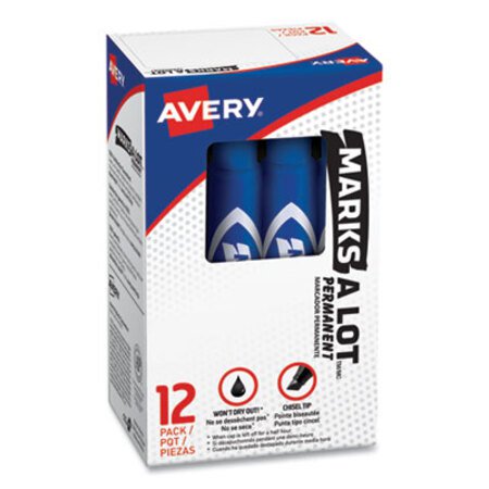 Avery® MARKS A LOT Regular Desk-Style Permanent Marker, Broad Chisel Tip, Blue, Dozen (7886) - DZ/1 - AVE-07886-DZ