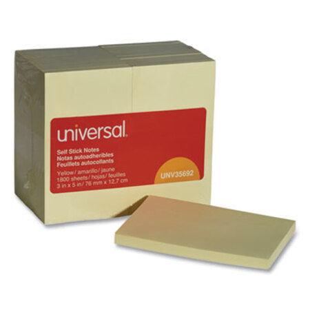 Universal® Self-Stick Note Pad Value Pack, 3" x 5", Yellow, 100 Sheets/Pad, 18 Pads/Pack - Pack of 1 - UNV-35692-PK