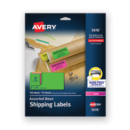 Avery® High-Visibility Permanent Laser ID Labels, 2 x 4, Asst. Neon, 150/Pack - Pack of 1 - AVE-5978-PK