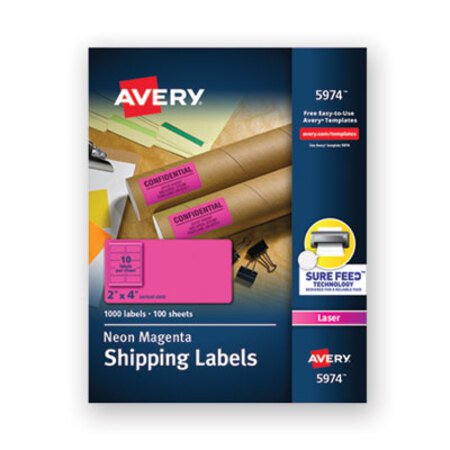 Avery® High-Visibility Permanent Laser ID Labels, 2 x 4, Neon Magenta, 1000/Box - Box of 1 - AVE-5974-BX