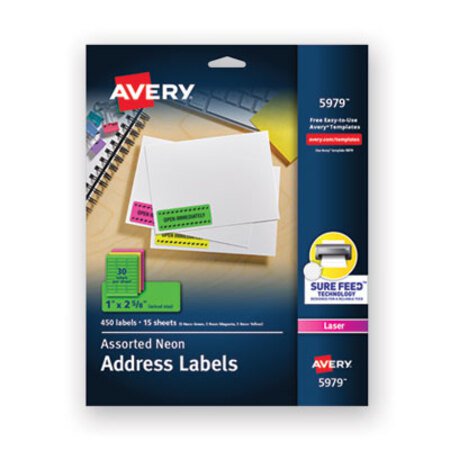 Avery® High-Visibility Permanent Laser ID Labels, 1 x 2.63, Asst. Neon, 450/Pack - Pack of 1 - AVE-5979-PK