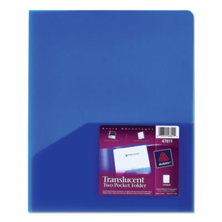 Avery® Plastic Two-Pocket Folder, 20-Sheet Capacity, 11 x 8.5, Translucent Blue - Each - AVE-47811-EA
