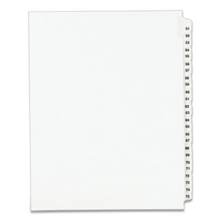 Avery® Preprinted Legal Exhibit Side Tab Index Dividers, Avery Style, 25-Tab, 51 to 75, 11 x 8.5, White, 1 Set, (1332) - ST/1 - AVE-01332-ST