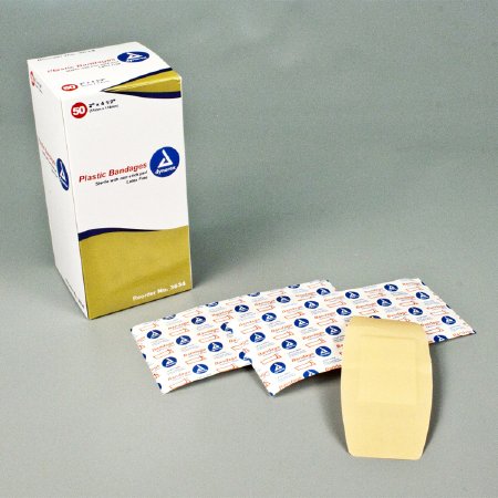 Dynarex Adhesive Strip Dynarex 2 X 4-1/2 Inch Plastic Rectangle Tan Sterile - Box of 50 - 3634-BX