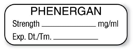 United Ad Label Drug Label UAL™ Anesthesia Label Phenergan Strength_mg/mL Exp Dt Tm_ White 1/2 X 1-1/2 Inch - Roll of 1 - ULAL027-RL