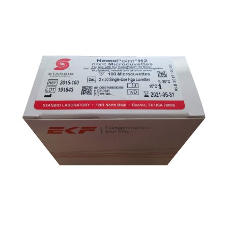 Stanbio Laboratory Microcuvette HemoPoint® H2 n•x•t Hemoglobin / Hematocrit For HemoPoint H2 Hemoglobin Photometer 100 Tests 2 X 50 Cuvettes - Box of 100 - 3015-100-BX