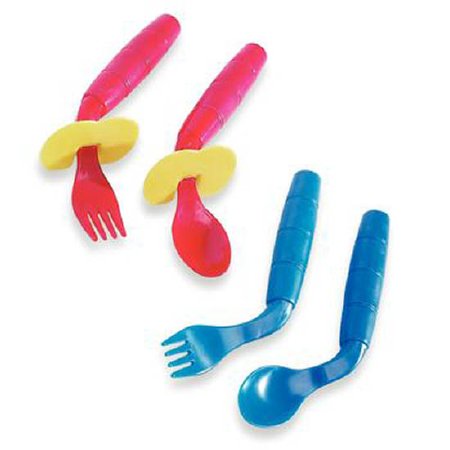Patterson Medical Supply Spoon / Fork EasieEaters™ Angled / Right Handed Red / Blue Plastic - Each - 1447-EA