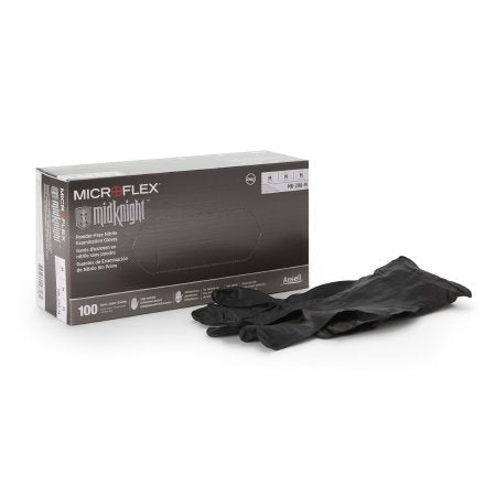 Microflex Medical Exam Glove MICROFLEX® MidKnight™ Medium NonSterile Nitrile Standard Cuff Length Fully Textured Black Fentanyl Tested - Case of 10 - MK-296-M-CS