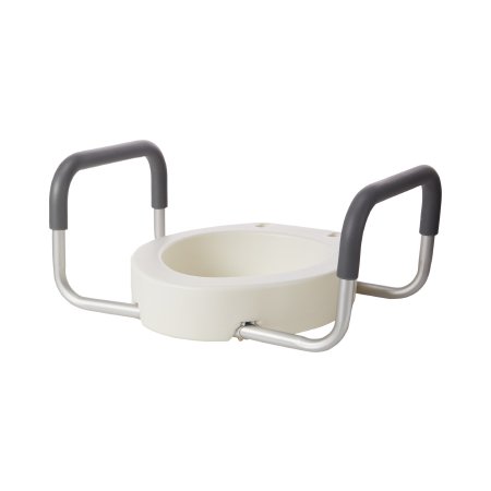 Drive Medical Elongated Raised Toilet Seat with Arms drive™ Premium 3-1/2 Inch Height White 300 lbs. Weight Capacity - Each - 12403-EA