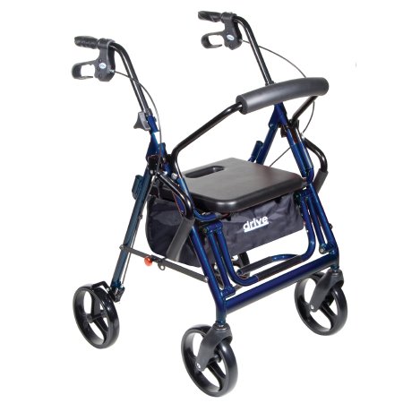 Drive Medical 4 Wheel Rollator / Transport Chair drive™ Duet Blue Adjustable Height / Transport / Folding Aluminum Frame - Case of 1 - 795B-CS