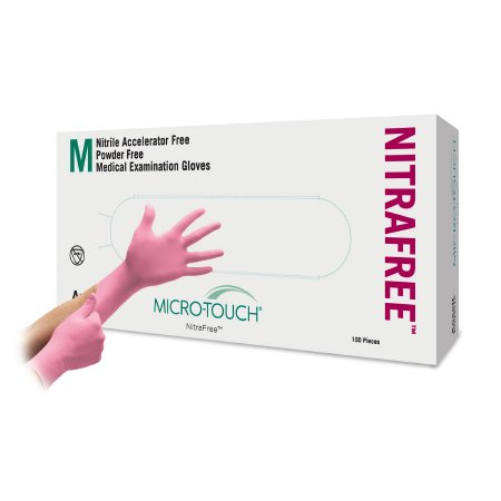 Ansell Exam Glove Micro-Touch® NitraFree™ Medium NonSterile Nitrile Standard Cuff Length Textured Fingertips Pink Chemo Tested - Case of 10 - 6034512-CS