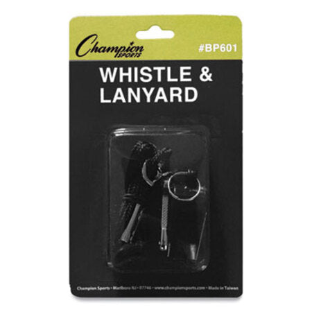 Champion Sports Sports Whistle with Black Nylon Lanyard, Plastic, Black, Dozen - DZ/1 - CSI-BP601-DZ