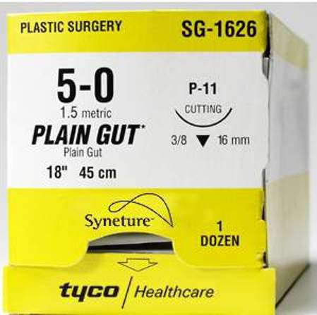 Covidien Absorbable Suture with Needle Plain Gut HE-1 3/8 Circle Reverse Cutting Needle Size 6 - 0 - Box of 12 - G-1774-K-BX