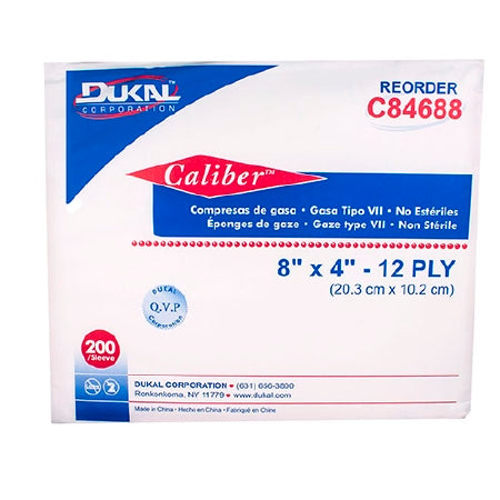 Dukal Gauze Sponge Caliber™ 4 X 4 Inch 200 per Pack NonSterile 8-Ply Square - Case of 4000 - C84088-CS