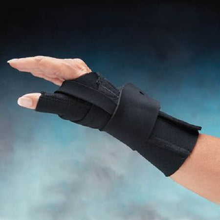 Patterson Medical Supply Wrist Support with Thumb Spica Comfort Cool® CMC Restriction Neoprene / Neoloop™ / Terry Cloth Left Hand Black Medium - Each - 55049402-EA