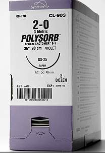 Covidien Absorbable Suture with Needle Polysorb™ Polyester SS-28 3/8 Circle Conventional Cutting Spatula Needle Size 6 - 0 Braided - Box of 1 - L-1562-K-BX
