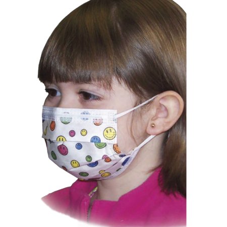 Aspen Surgical Products Procedure Mask Pleated Earloops One Size Fits Most Kid Design (Happy Face Print) NonSterile Not Rated Pediatric - Case of 750 - 15150-CS