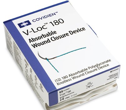 Covidien Absorbable Suture with Needle V-Loc™ 180 Wound Closure Device Polyglyconate P-12 3/8 Circle Precision Reverse Cutting Needle Size 3 - 0 Barbed Monofilament - Box of 1 - VLOCL0024-BX