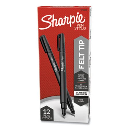 Sharpie® Water-Resistant Ink Porous Point Pen, Stick, Fine 0.4 mm, Black Ink, Black/Gray Barrel, Dozen - DZ/1 - SAN-1742663-DZ
