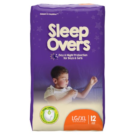 First Quality Unisex Youth Absorbent Underwear Cuties® Sleep Overs® Pull On with Tear Away Seams Large / X-Large Disposable Heavy Absorbency - Case of 4 - SLP05302-CS