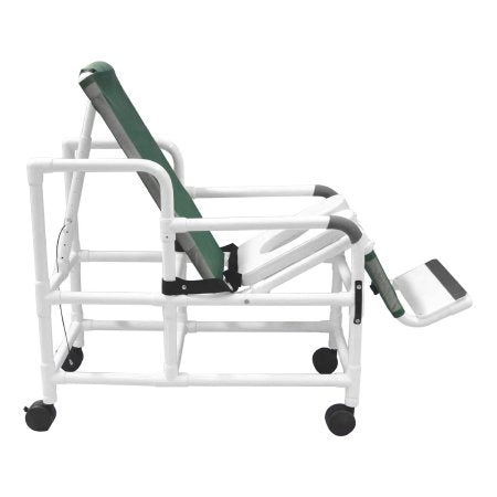 MJM International Commode / Shower Chair Tilt-N-Space Drop Arms PVC Frame 18 Inch Internal Seat Width / 22 Inch External Seat Width 250 lbs. Weight Capacity - Each - 193-TIS-EA