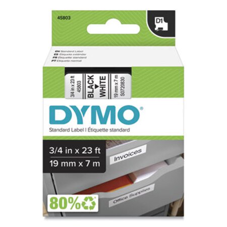 Dymo® D1 High-Performance Polyester Removable Label Tape, 0.75" x 23 ft, Black on White - Each - DYM-45803-EA