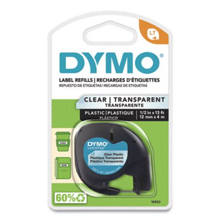 Dymo® LetraTag Plastic Label Tape Cassette, 0.5" x 13 ft, Clear - Each - DYM-16952-EA