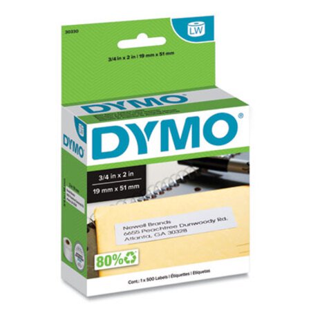 Dymo® LabelWriter Return Address Labels, 0.75" x 2", White, 500 Labels/Roll - Box of 1 - DYM-30330-BX