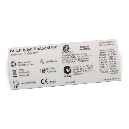 Welch Allyn Pre-Printed Label Advisory Label - Each - 640-0612-02-EA
