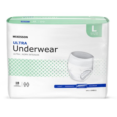 McKesson Unisex Adult Absorbent Underwear McKesson Ultra Pull On with Tear Away Seams Large Disposable Heavy Absorbency - Case of 4 - UWBLG-CS
