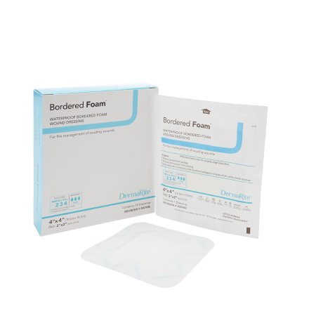 DermaRite Industries Foam Dressing BorderedFoam® 4 X 4 Inch With Border Waterproof Backing Nonacrylic Adhesive Square Sterile - Box of 10 - 00298E-BX
