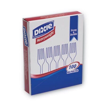 Dixie® Plastic Cutlery, Heavyweight Forks, White, 100/Box - Box of 1 - DXE-FH207-BX