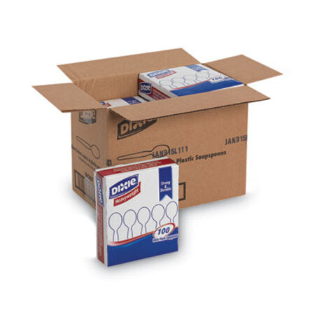 Dixie® Plastic Cutlery, Heavyweight Soup Spoons, White, 1,000/Carton - CT/1 - DXE-SH207CT-CT