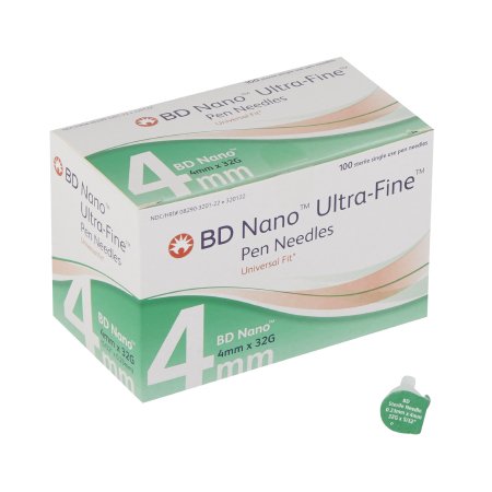 BD Standard Insulin Pen Needle Ultra-Fine™ 32 Gauge 4 mm Length NonSafety - Box of 100 - 320122-BX