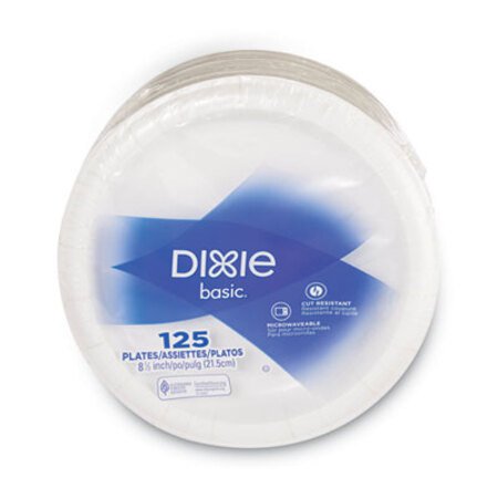 Dixie® Paper Dinnerware, Plates, White, 8.5" dia, 125/Pack - Pack of 125 - DXE-DBP09W-PK