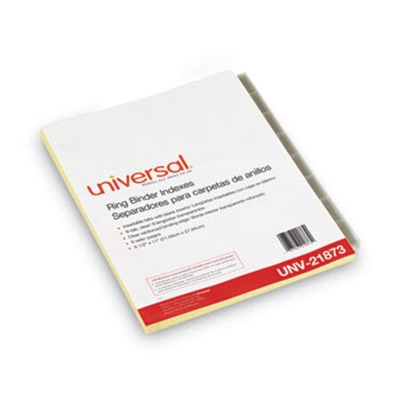 Universal® Insertable Tab Index, 8-Tab, 11 x 8.5, Buff, Clear Tabs, 6 Sets - Pack of 1 - UNV-21873-PK