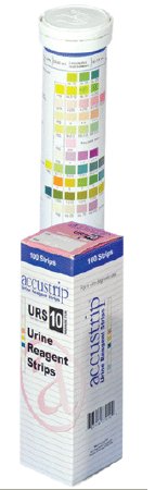 Jant Pharmacal Corp Reagent Test Strip Accustrip® Urinalysis Bilirubin, Blood, Glucose, Ketones, Leukocytes, Nitrite, pH, Protein, Specific Gravity, Urobilinogen For use with URS Reader or Visual Read 100 Tests 100 per Bottle - Each - UA870-EA