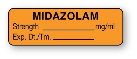 United Ad Label Drug Label UAL™ Anesthesia Label Midazolam Strength_mg/mL Exp Dt Tm_ Orange 1/2 X 1-1/2 Inch - Roll of 1 - ULAL795-RL