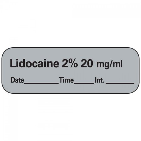 Precision Dynamics Drug Label PDC® Anesthesia Label Lidocaine 2% mg/mL Date_Time_Int Gray 1/2 X 1-1/2 Inch - Roll of 1 - LAN-11D20-RL