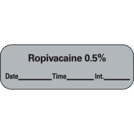 Precision Dynamics Drug Label PDC® Anesthesia Label Ropivacaine 0.5% Date_Time_Int Gray 1/2 X 1-1/2 Inch - Roll of 1 - LAN-32D05-RL