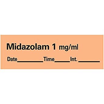 Precision Dynamics Drug Label Anesthesia Label Tape Midazolam 1mg/mL Date_Time_Int Orange 1/2 X 1-1/2 Inch - Roll of 1 - AN-120D1-RL